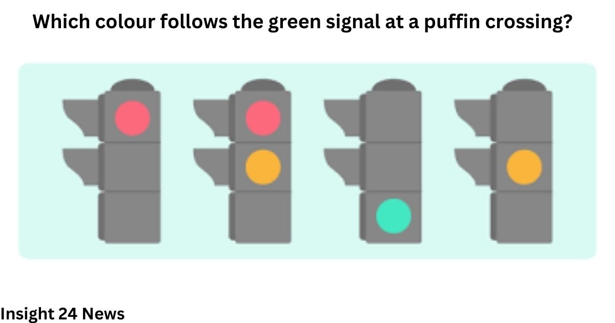 Which colour follows the green signal at a puffin crossing?